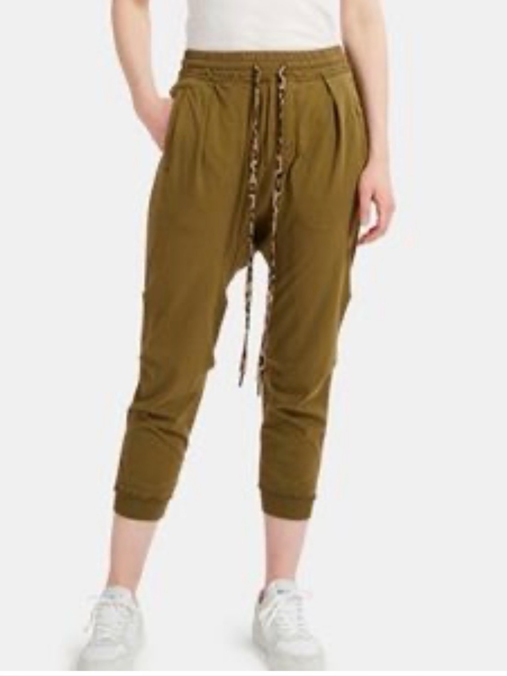 R13 Harem Sweatpant Small Olive Drop Crotch Cropped Leopard Drawstring Cotton
